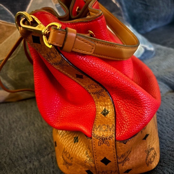 MCM Red and Brown Leather Drawstring Backpack main image 6